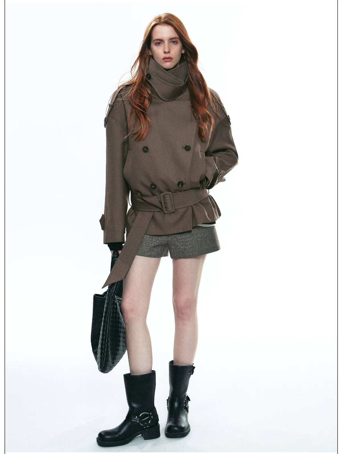 Draped Collar Belted Trench Jacket