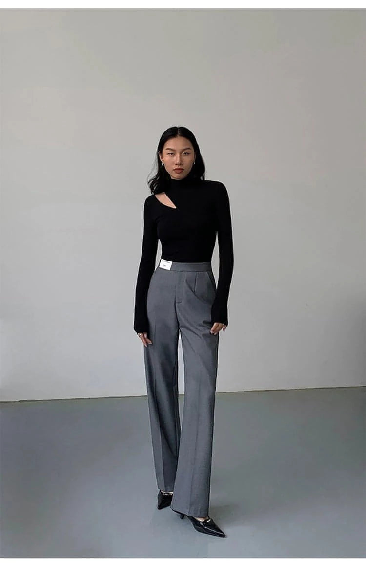 High-Waist Loose Wide-Leg Suit Trousers - chiclara