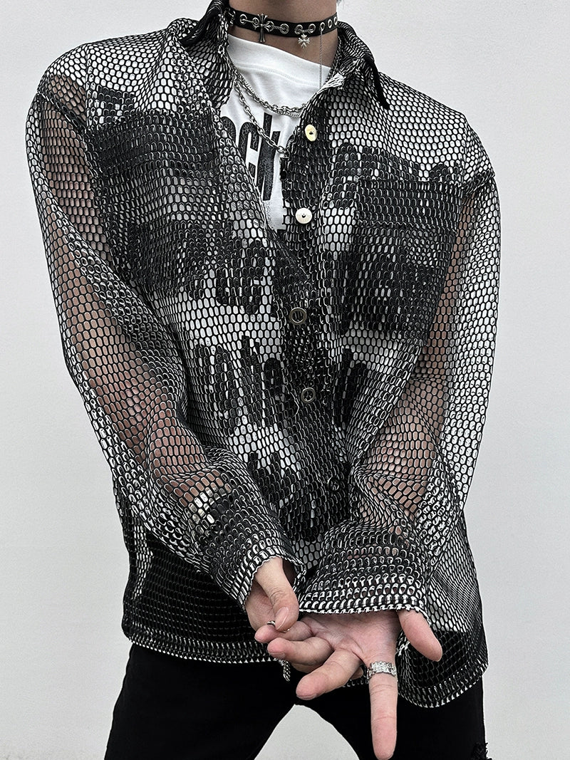 Mesh Button-Up Shirt