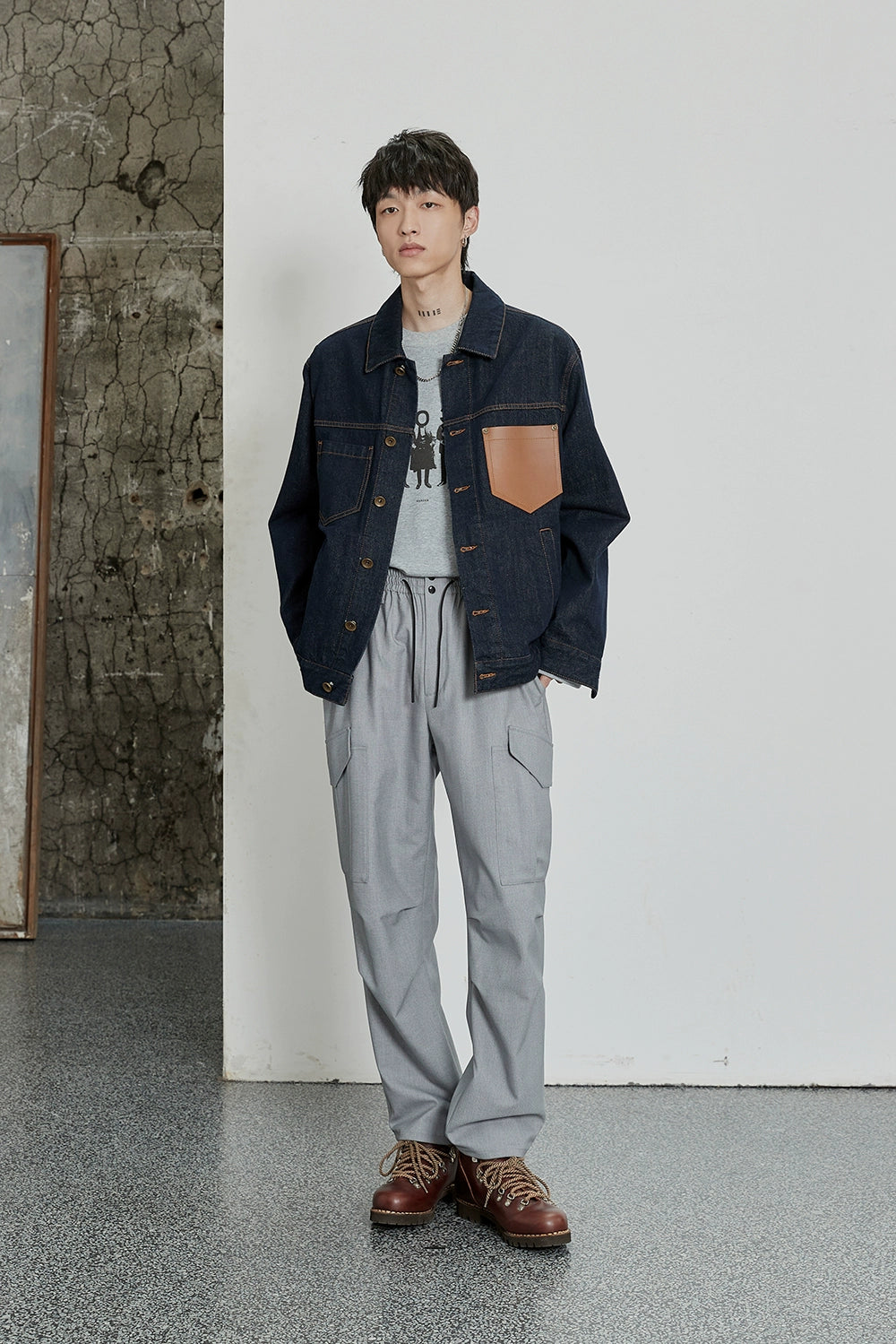 Color-Block Natural Denim Contrast Jacket