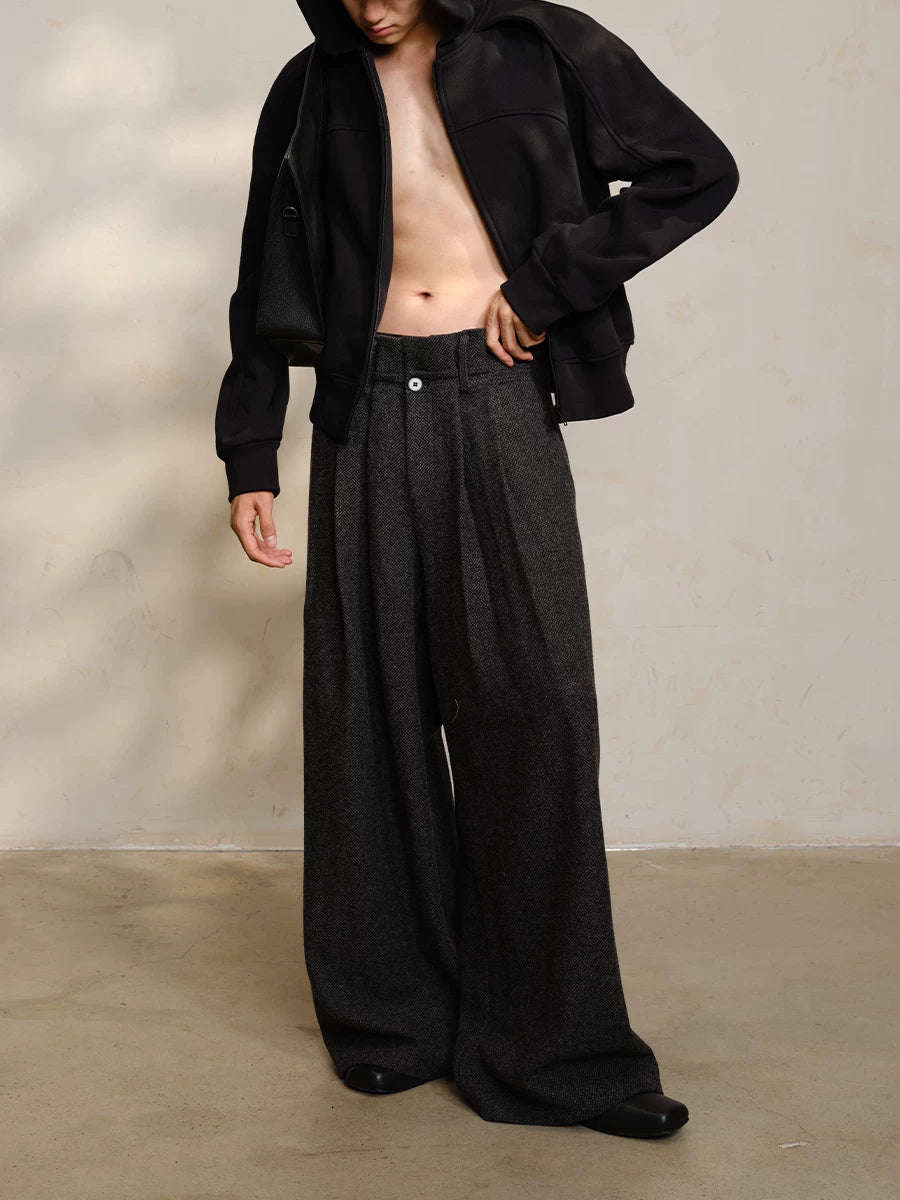 Wool Tweed High-Waist Wide-Leg Trousers