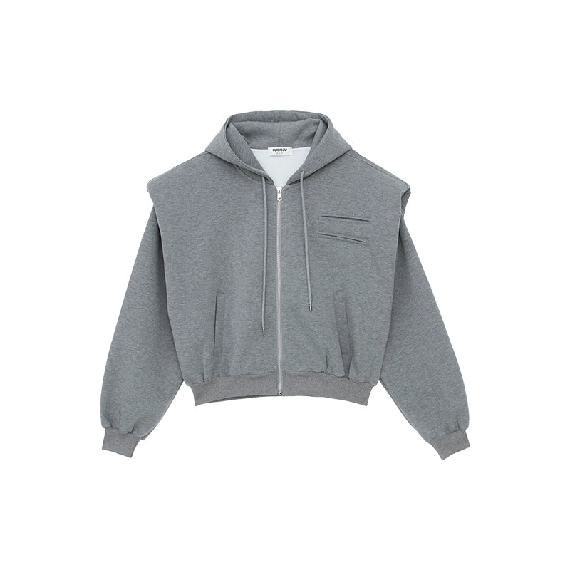 Shoulder-Padded Hoodie Jacket with Straight-Leg Pants Two-Piece Set