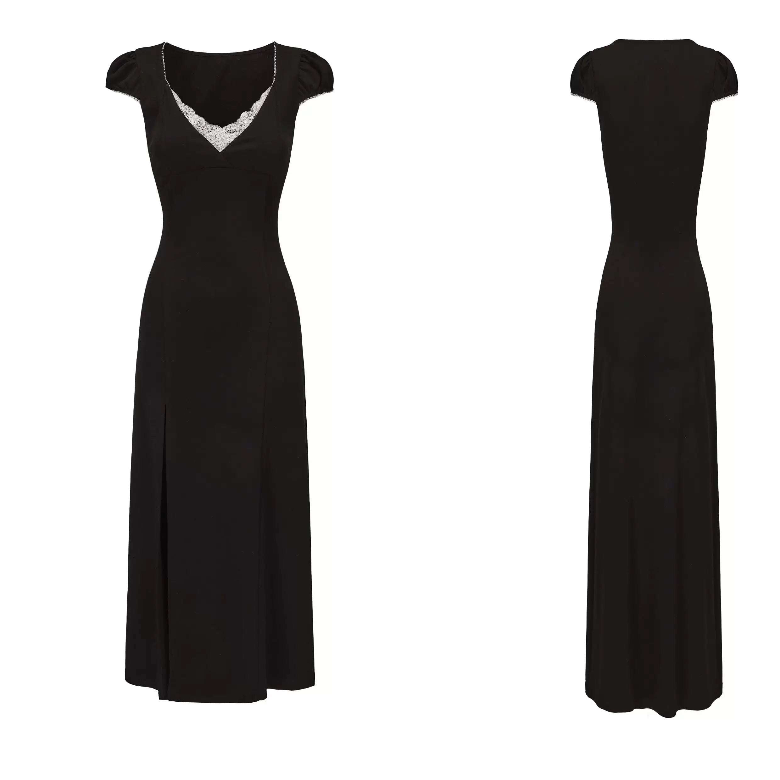 Noir Muse Lace‑Slit Dress