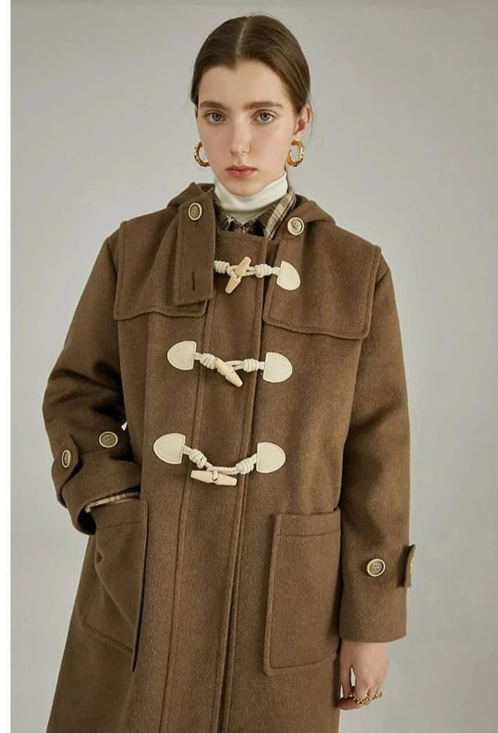Winter Thicken College Style Hooded Mid-Length Melton Wool Coat - chiclara