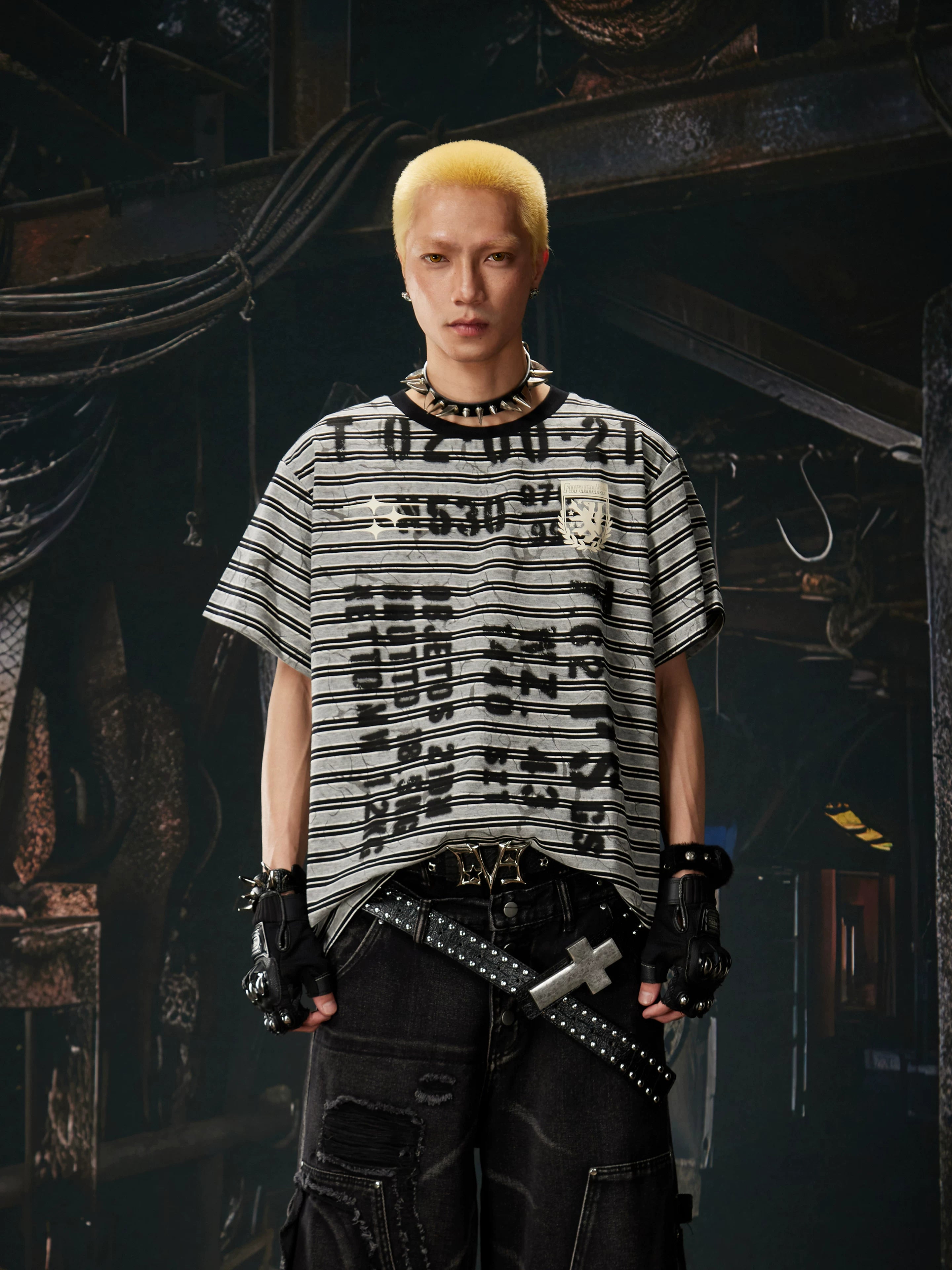 Cipher Stripe Graffiti Script Tee