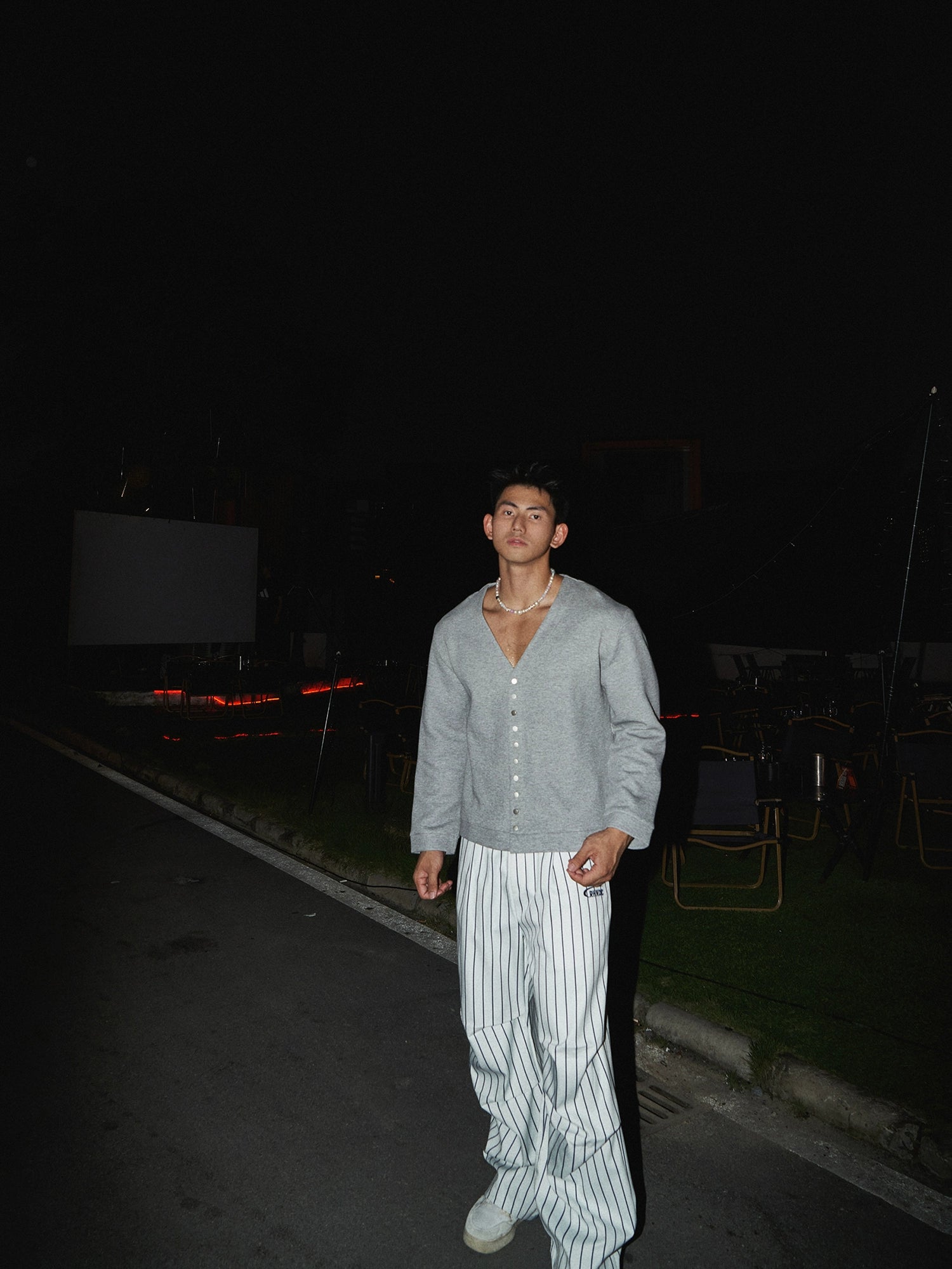 White Pinstriped Wide Leg Pants