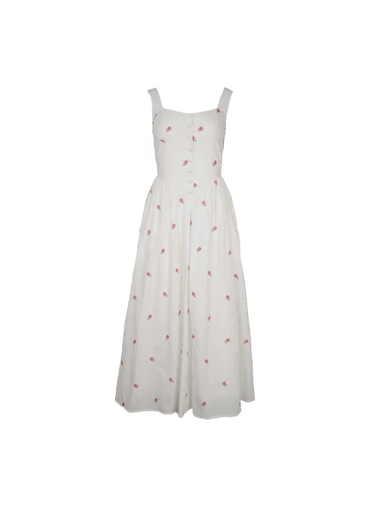 Red Rose Embroidered Maxi Dress