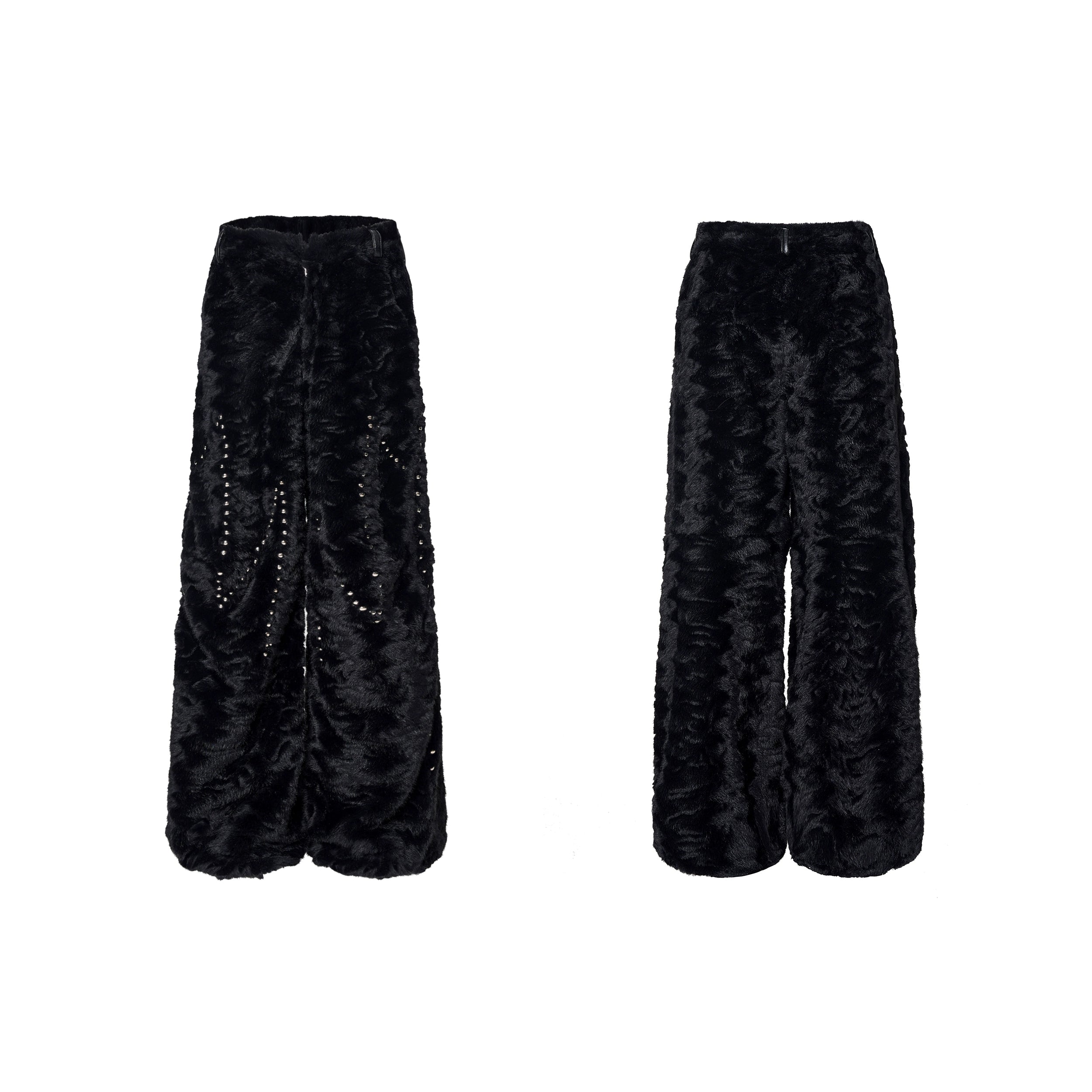 Black Faux Fur Coat and Wide Leg Pants