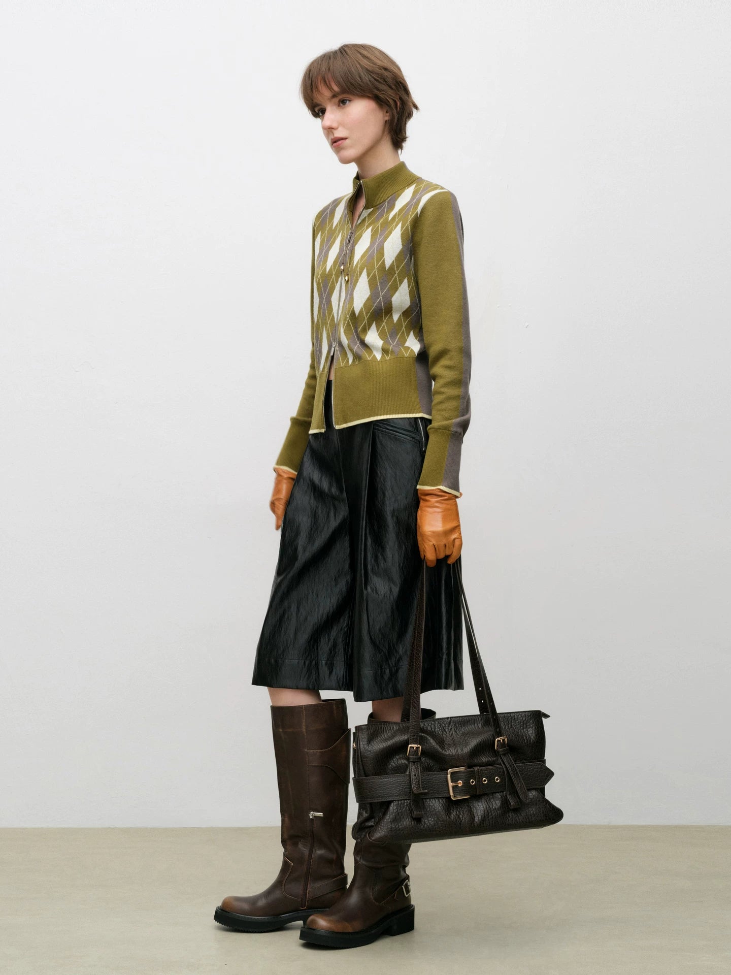 Oversized Buckle Leather Baguette Bag - view 4