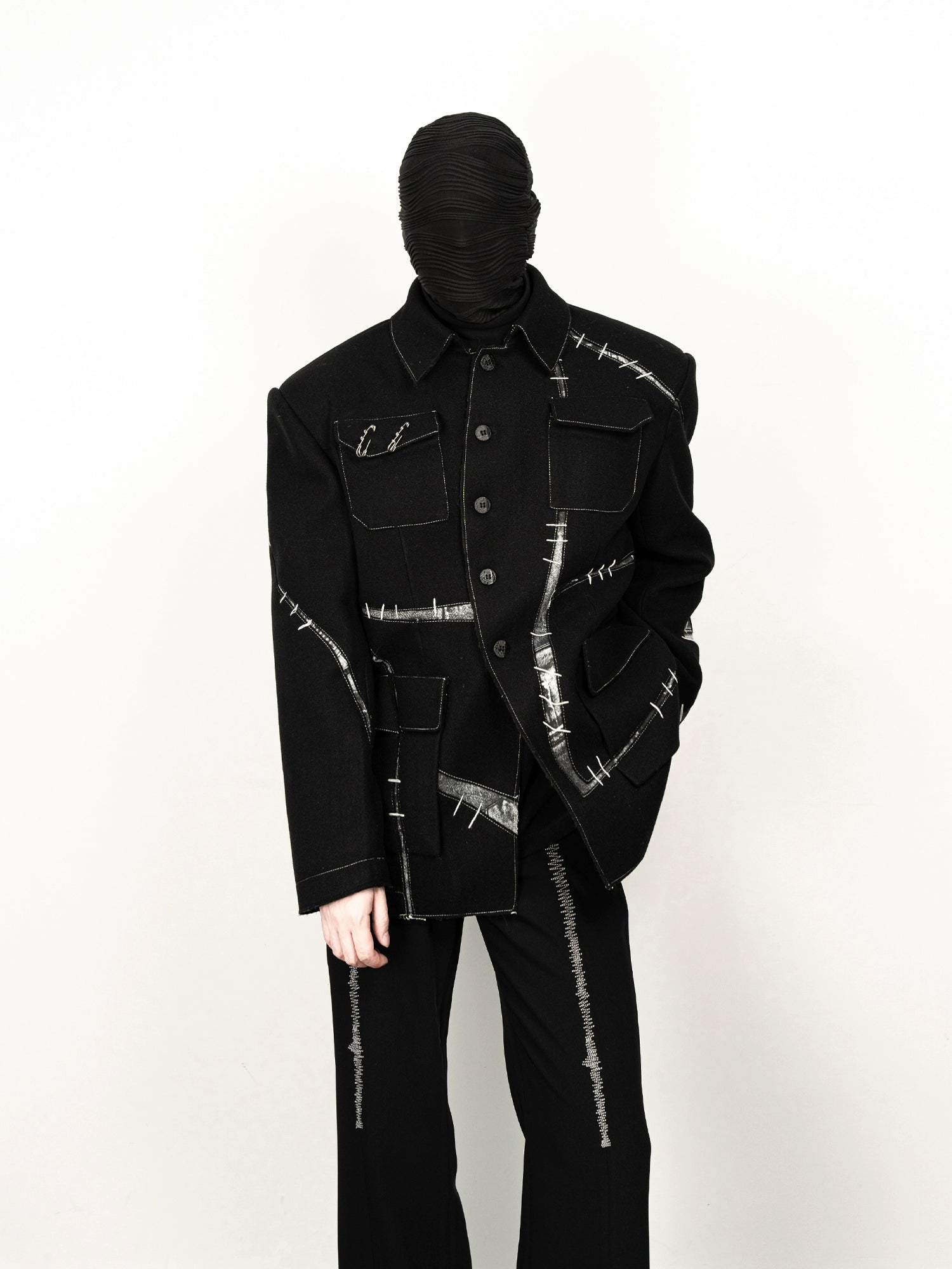 Stitch Detail Black Utility Jacket