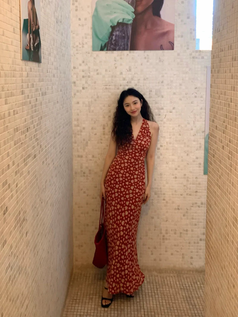 Floral Halter Neck Maxi Dress
