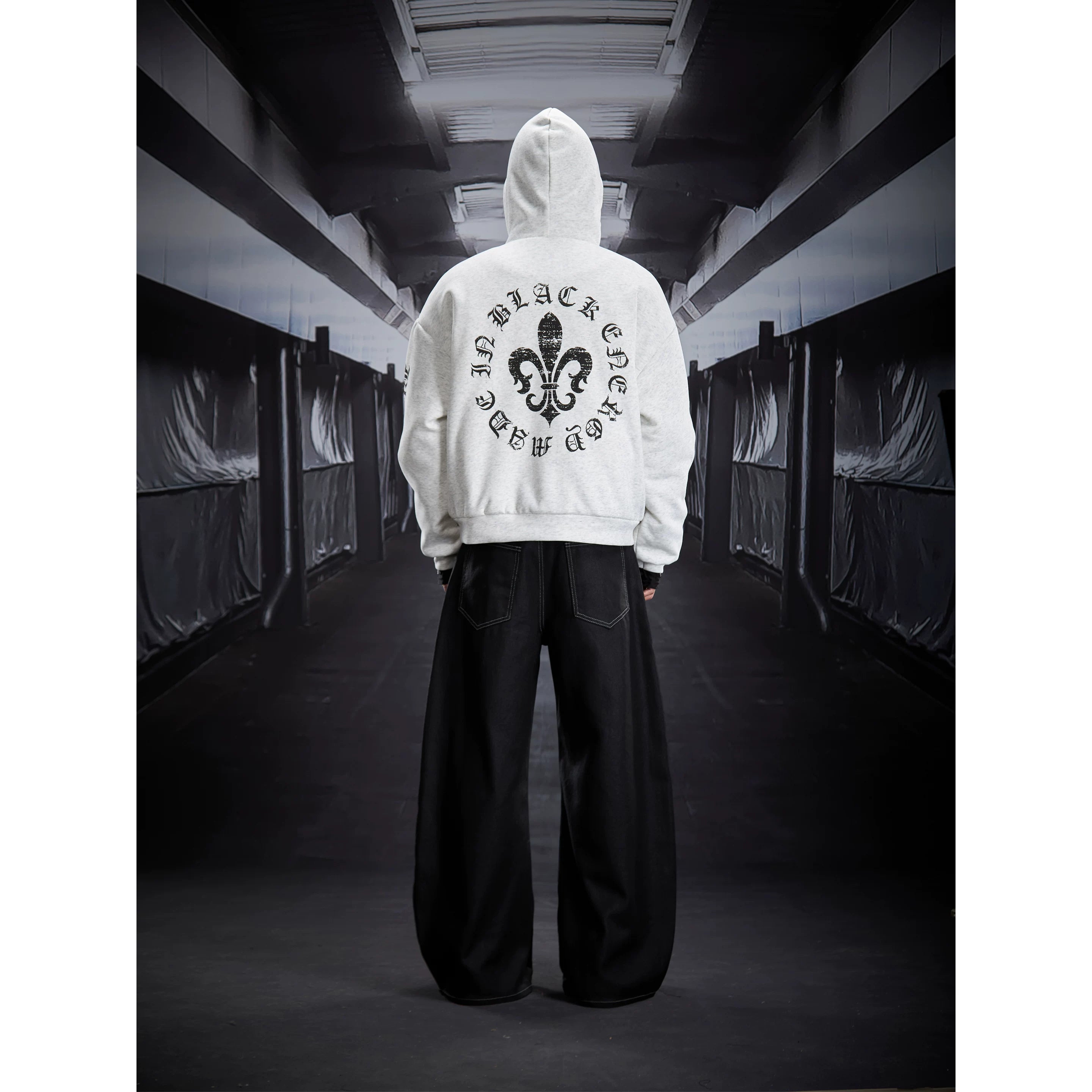 Wreckline Script Wide‑Leg Denim Pants