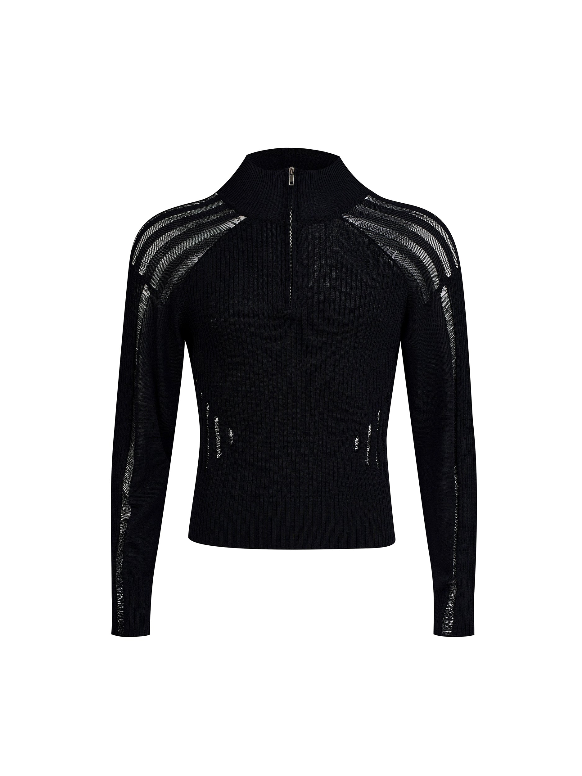 Sheer Panel Ribbed Knit Sweater
