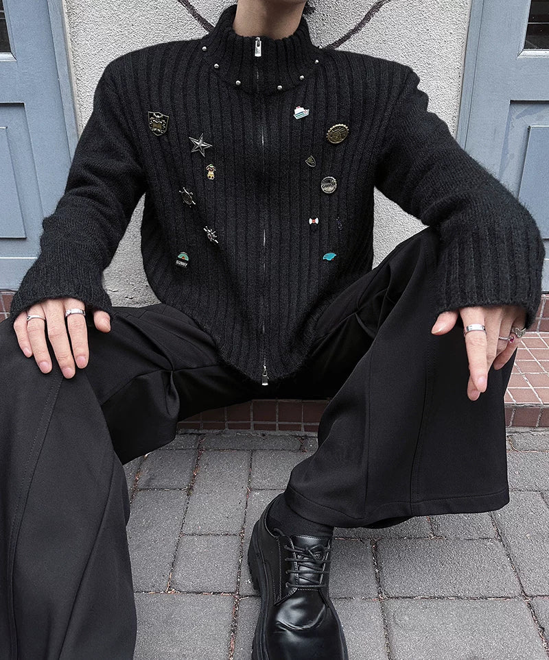 Pinfall Monogram Ribbed Zip Cardigan