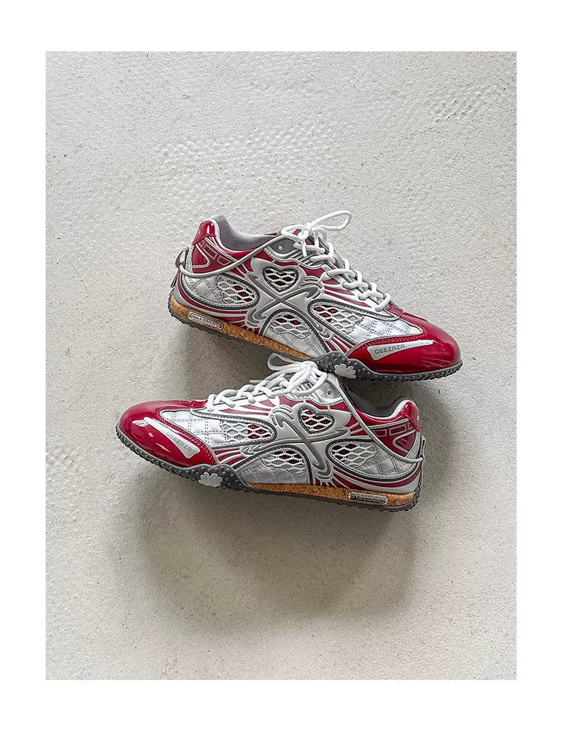Silver Heart Mesh Retro Sneakers