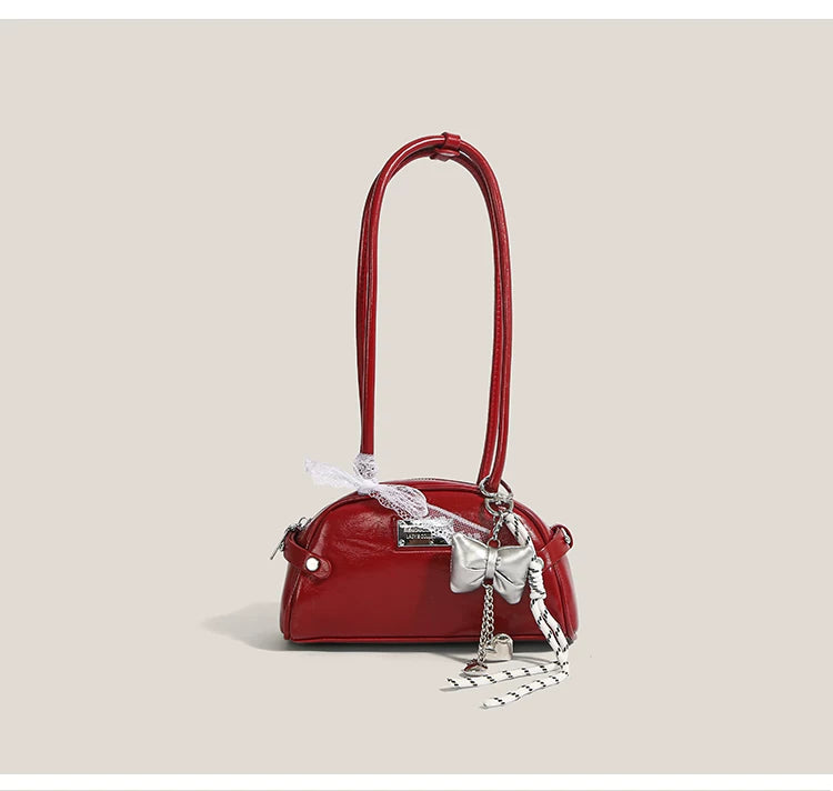 Frosted Lace Bow Baguette Bag