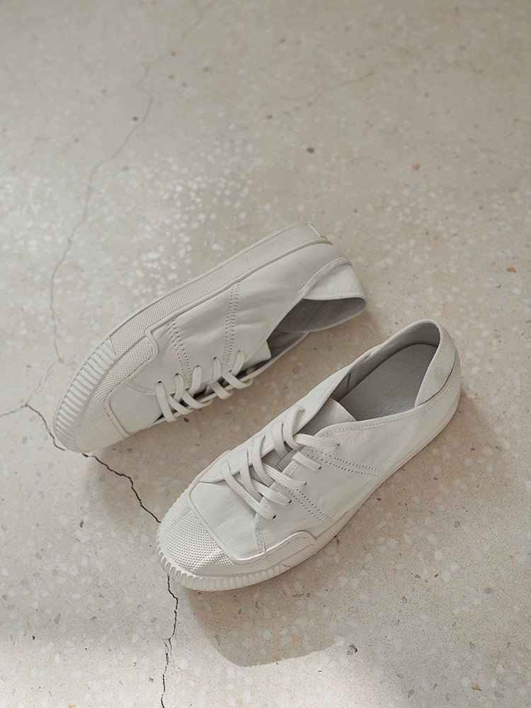 White Low-Top Lace-Up Sneakers