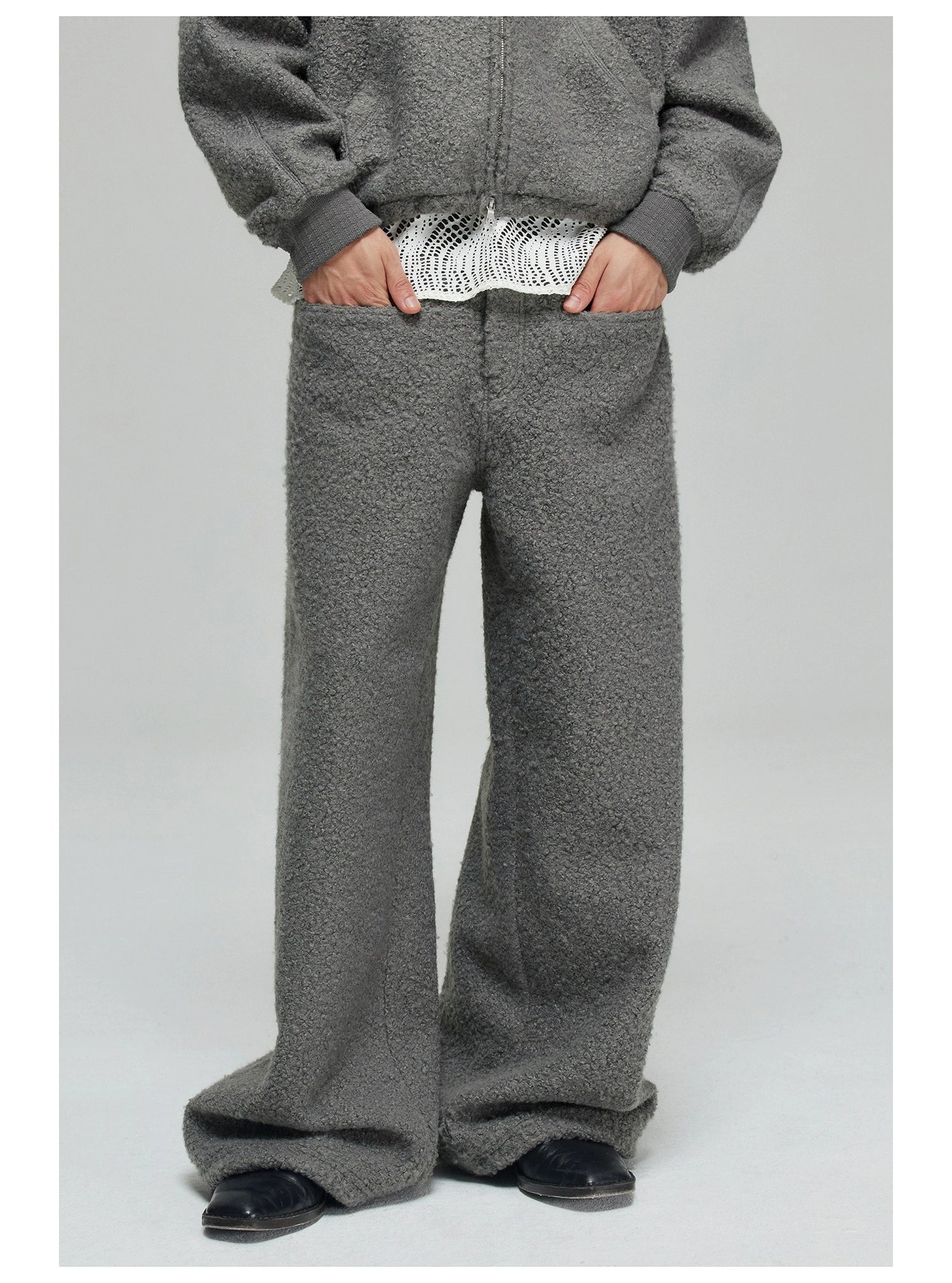 Textured Wide-Leg Fleece Pants