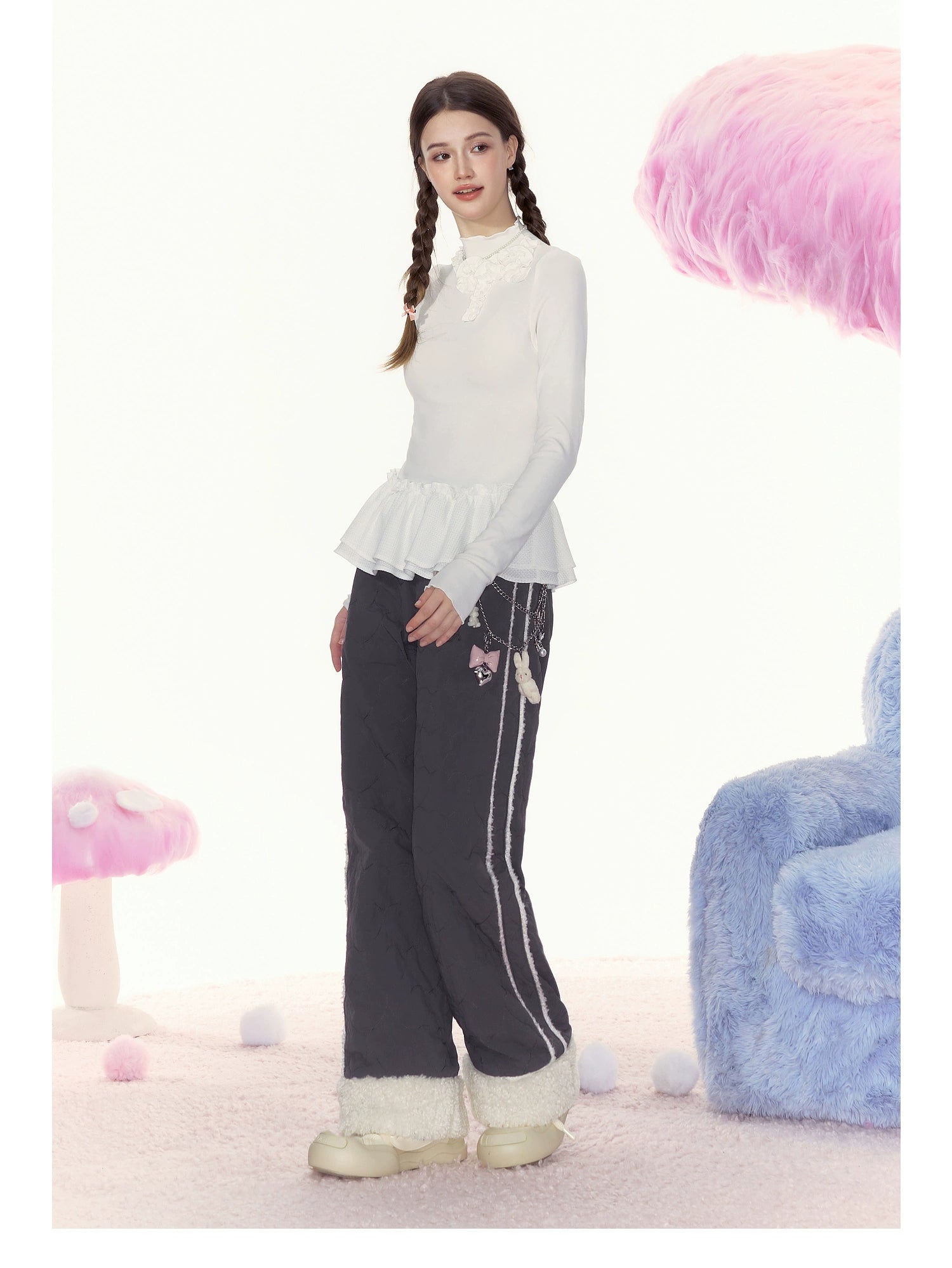 Sherpa-Lined Pink Track Pants