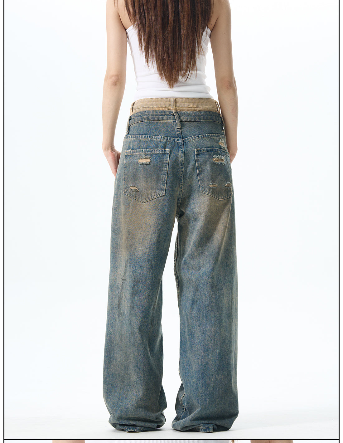 Heavily Distressed Wide Leg Cargo Jeans