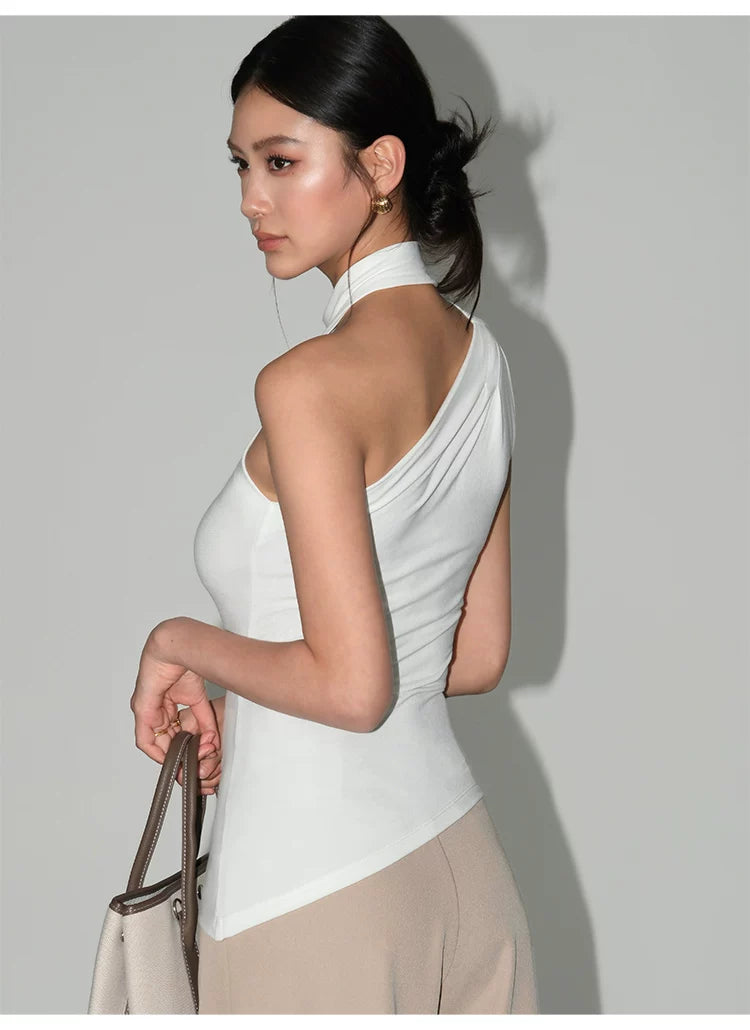 Ribbon Drape Asymmetric Halter Top