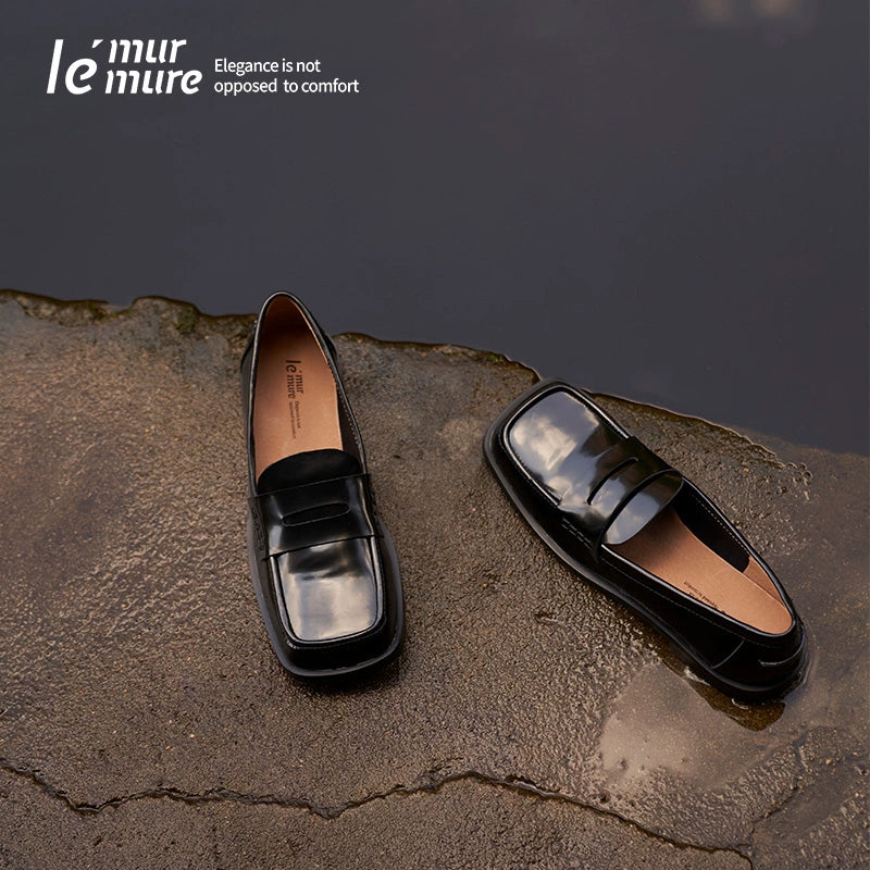 Black Patent Leather Square Toe Loafers