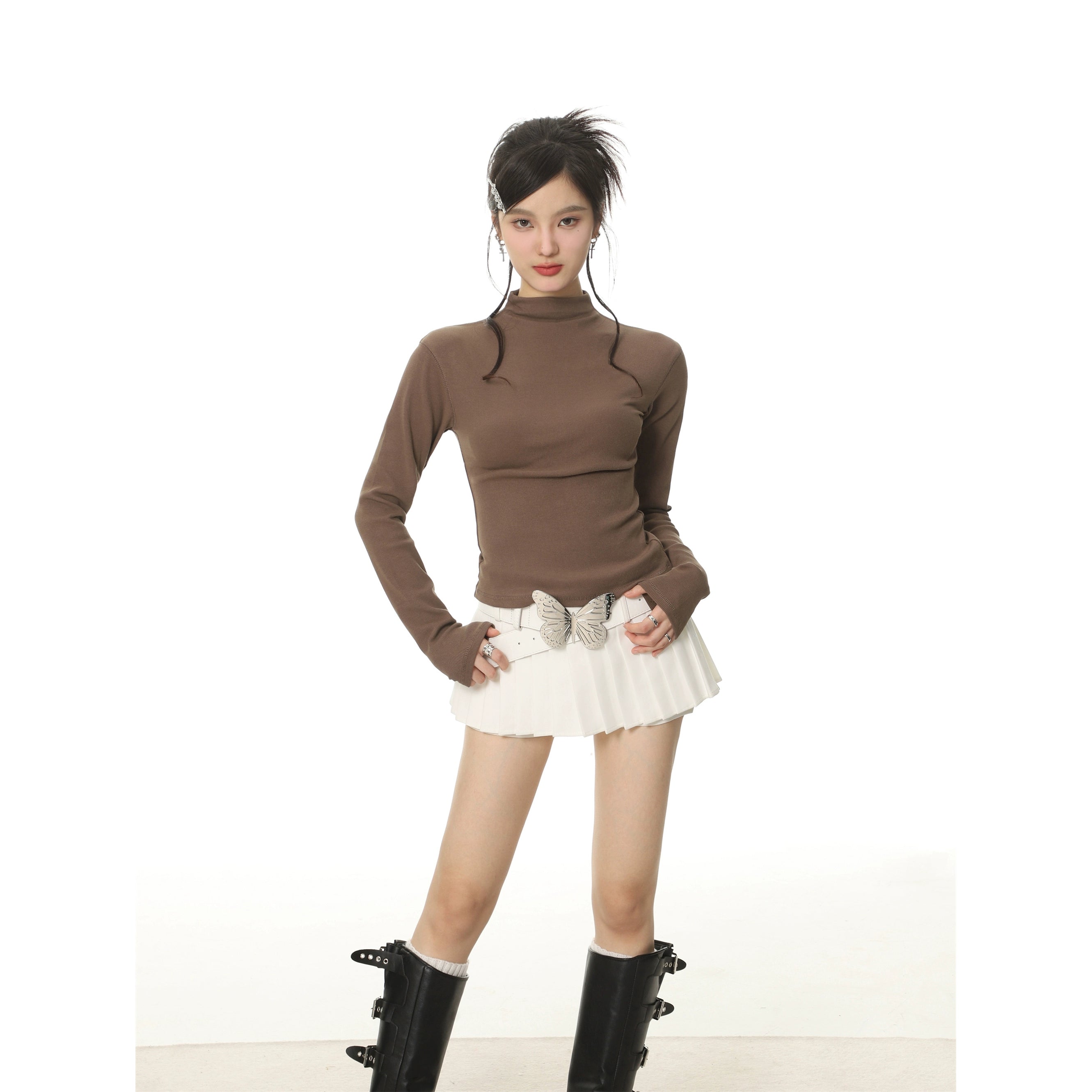 아메리칸 스타일 브러시드 모크넥 롱슬리브 티셔츠