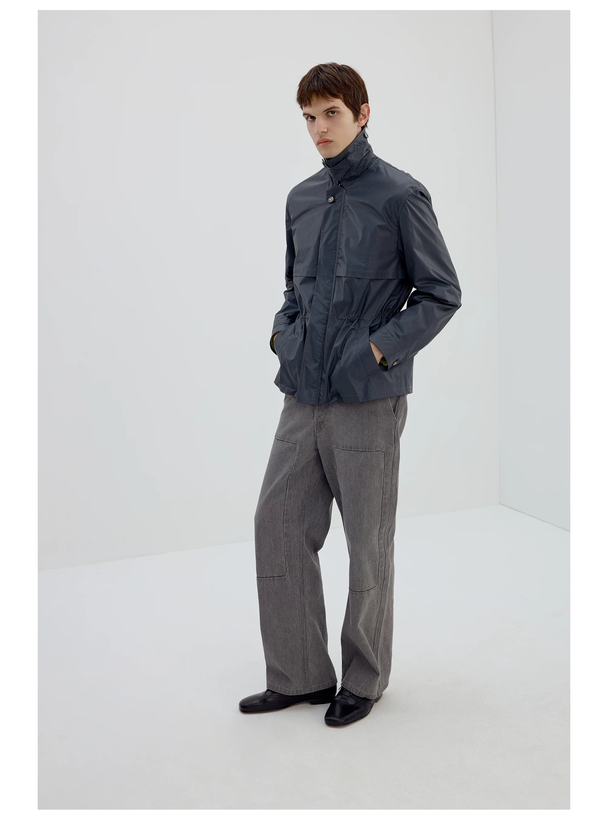 Gray Straight-Leg Patch Pocket Pants