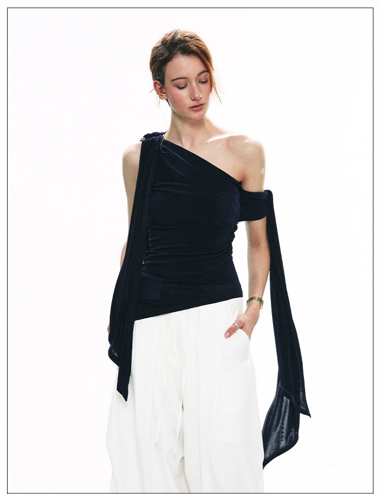 Asymmetric Draped Velvet Top
