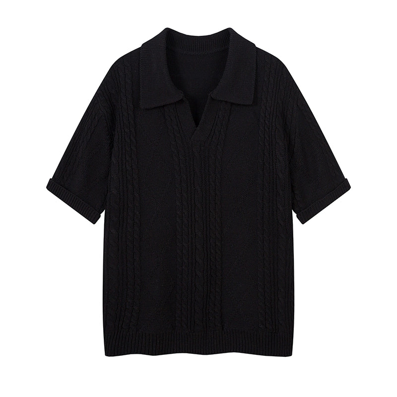 Sandstone Cable Knit Polo Tee