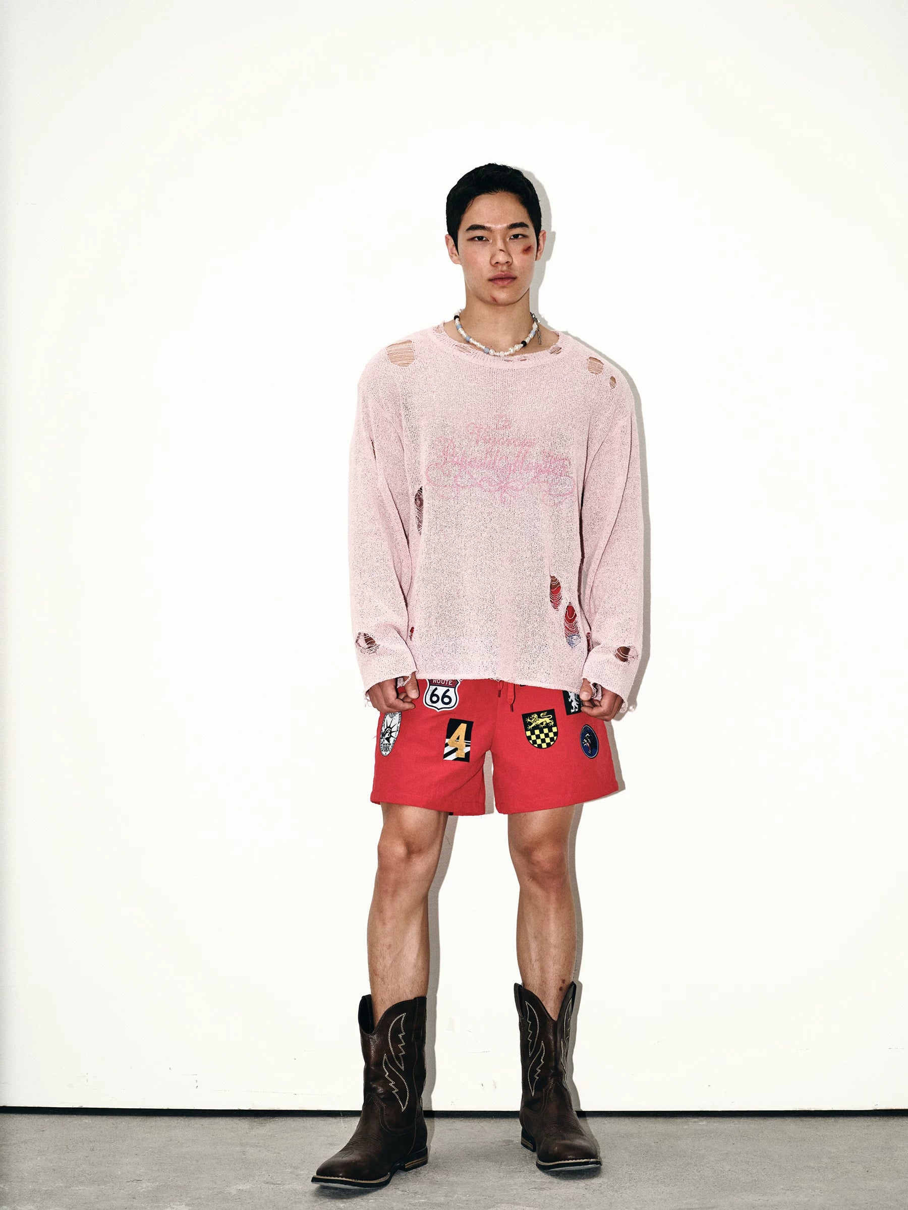 Blush Distressed Oversize Knit Sweater