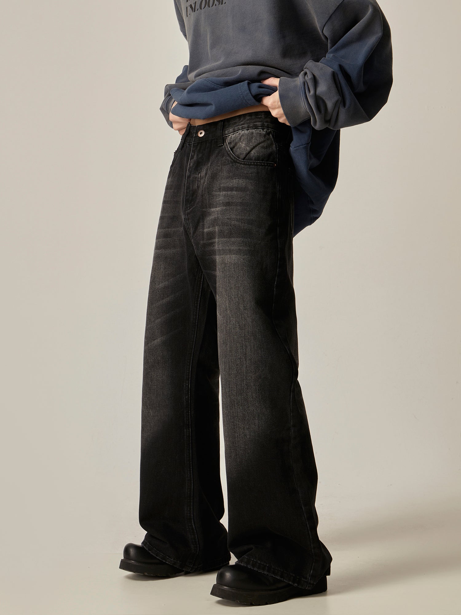 Black Baggy Straight Leg Jeans