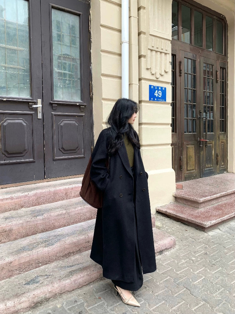 Double-Breasted Long Wool Coat