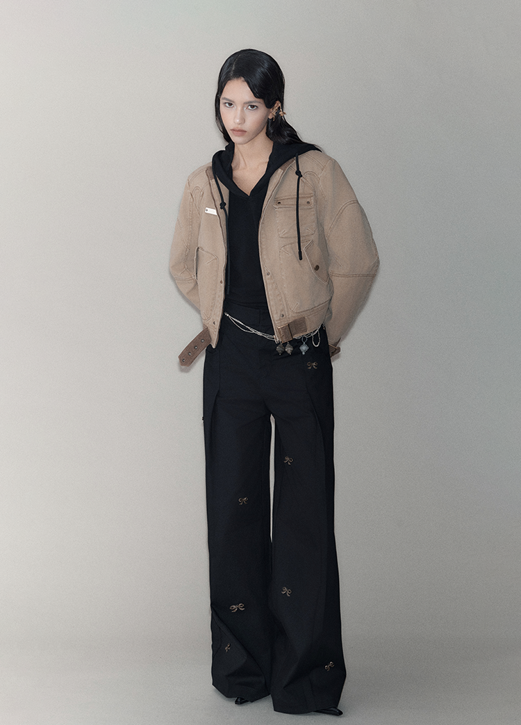 Embroidered Embellished Wide-Leg Trousers
