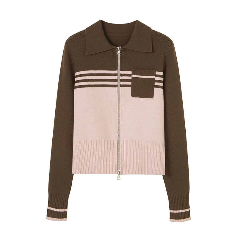 Colorblock Stripe Knit Zip Cardigan