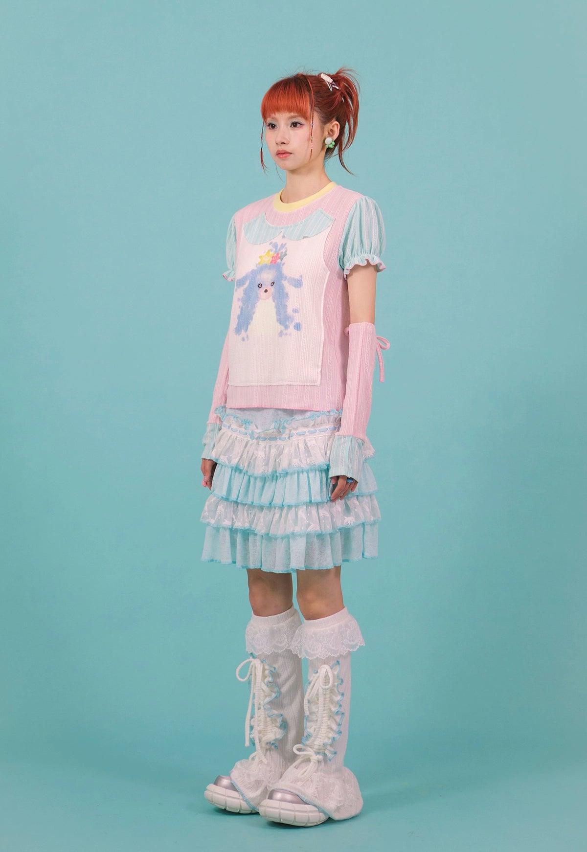 Frufru Tiered Ruffle Skirt - Girls' Pastel Blue And White Layered Summer Mini Skirt