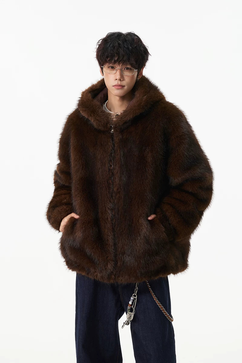 Glacier Haze Faux-Fur Hoodie Coat