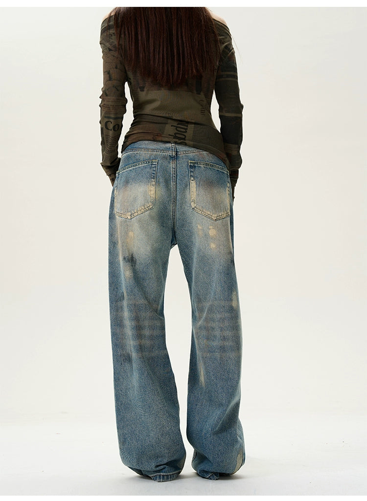 Distressed Blue Wide Leg Baggy Jeans