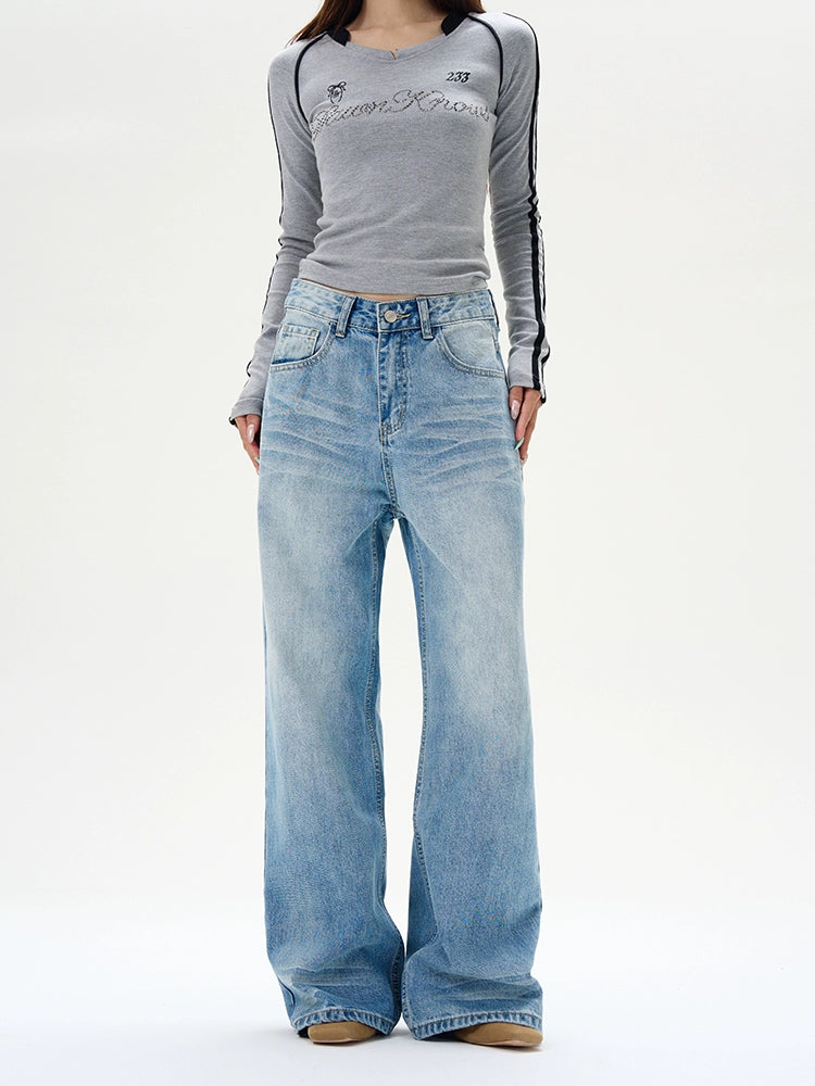 Light Wash Mid-Rise Wide-Leg Jeans