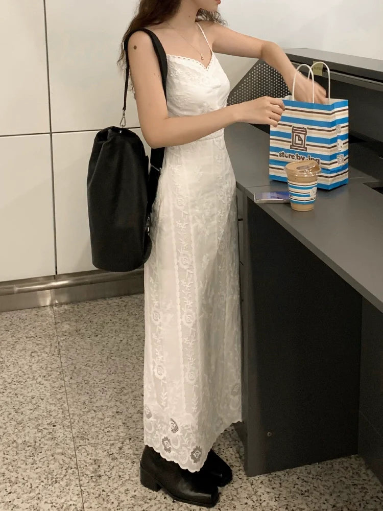 Lace Crochet Spaghetti Strap Maxi Dress