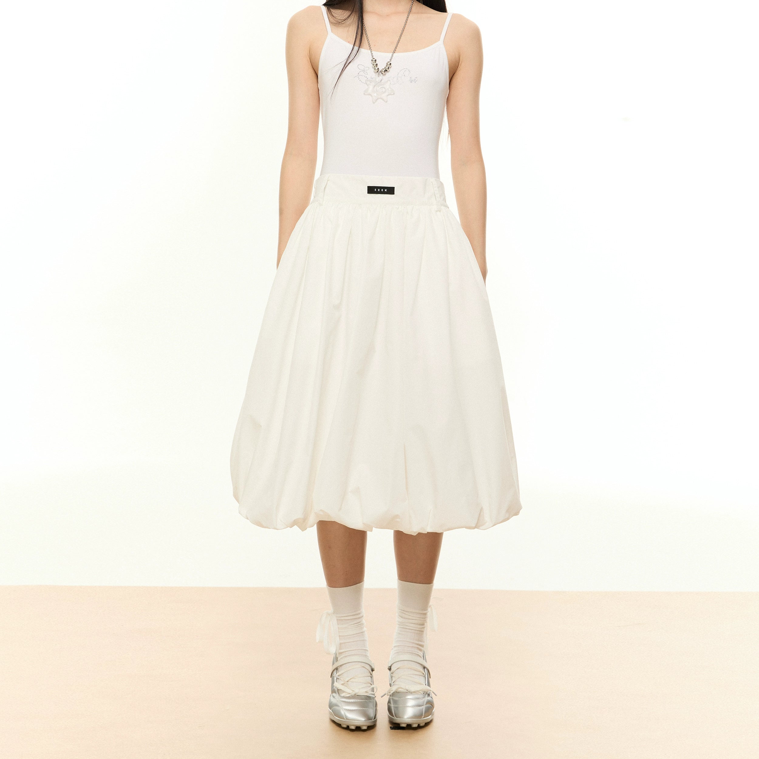 Balloon Hem Midi Skirt