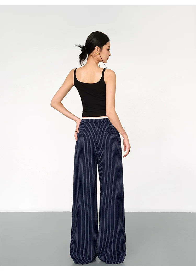 Pinstripe Drawstring Wide Leg Pants