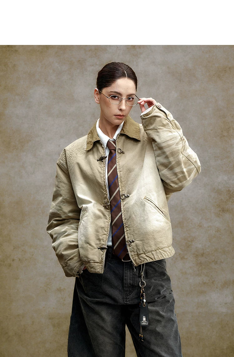 Embroidered Toggle Front Utility Jacket