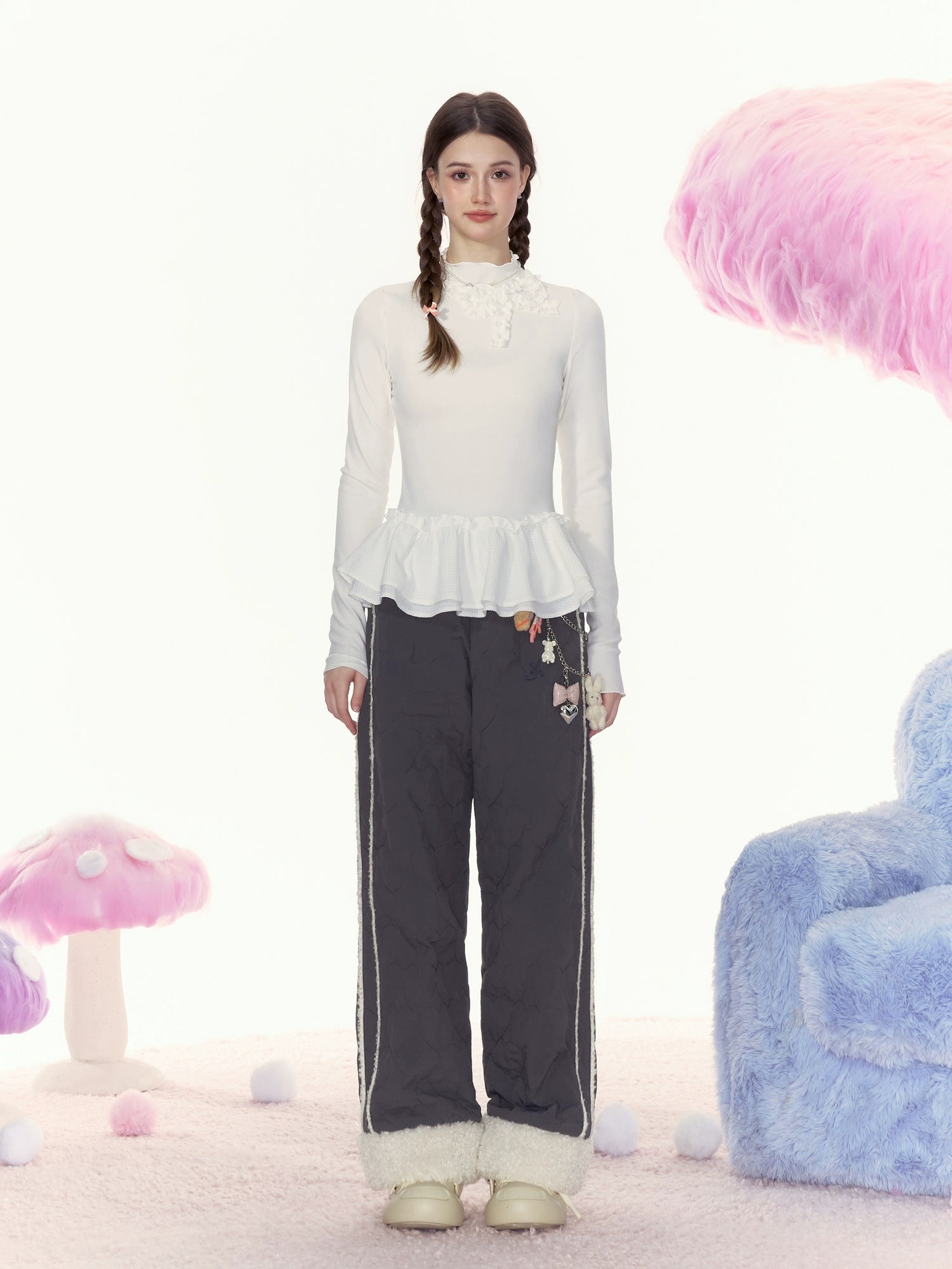 Sherpa-Lined Pink Track Pants