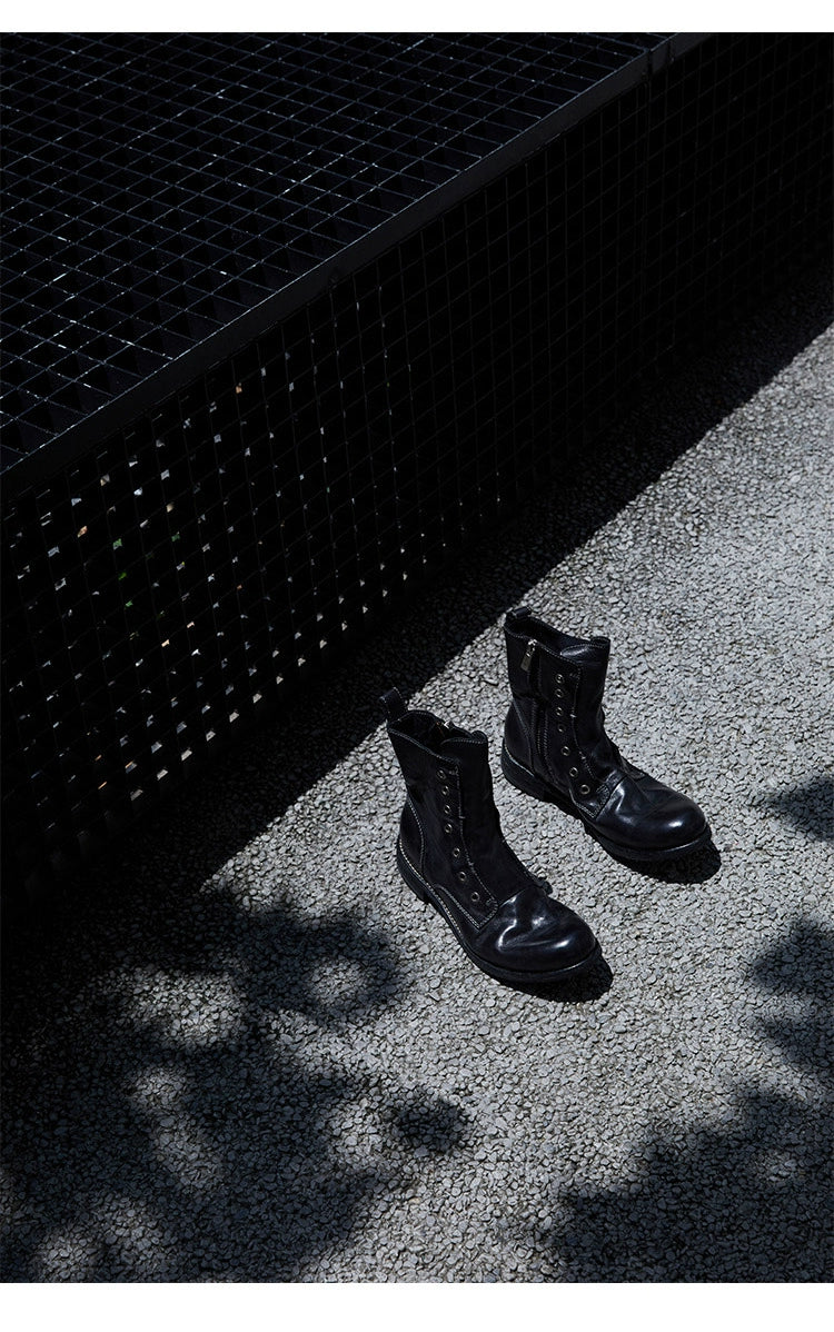 Brown Leather Lace-less Combat Boots