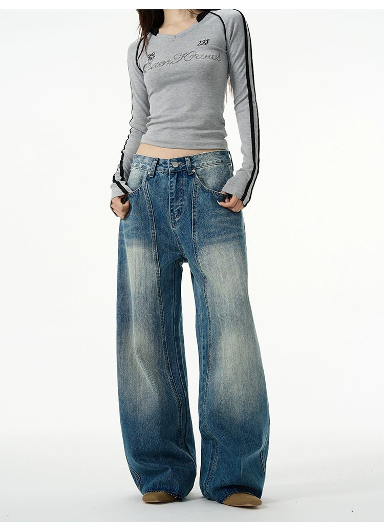 Retro Wash Relaxed Wide-Leg Jeans