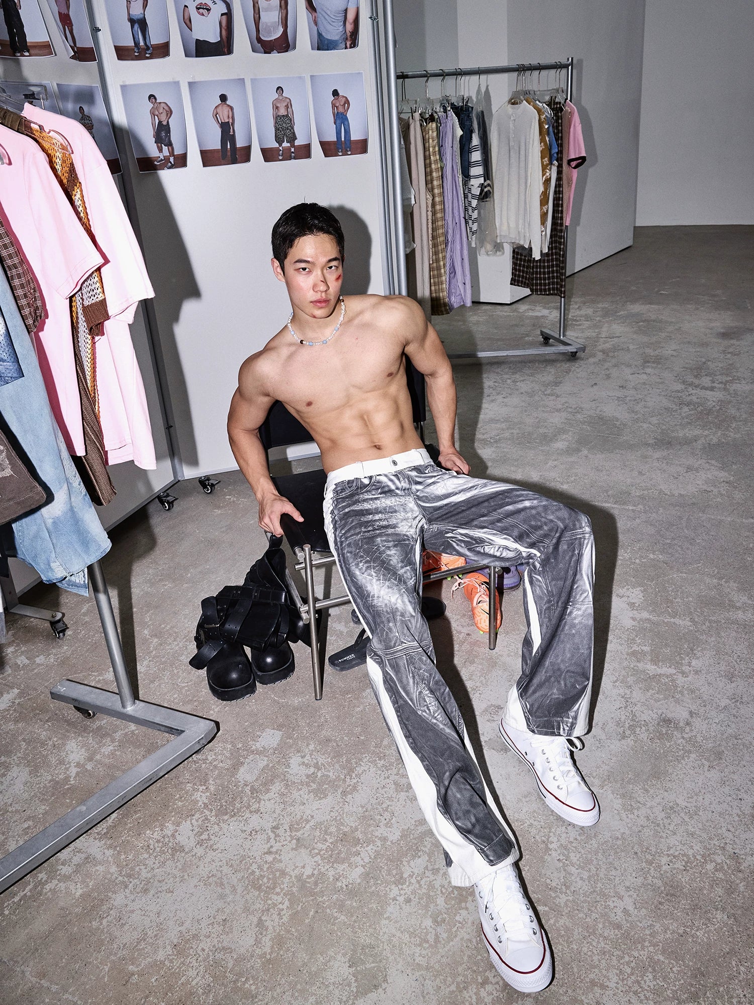 Monochrome Marble Contrast Panel Pants
