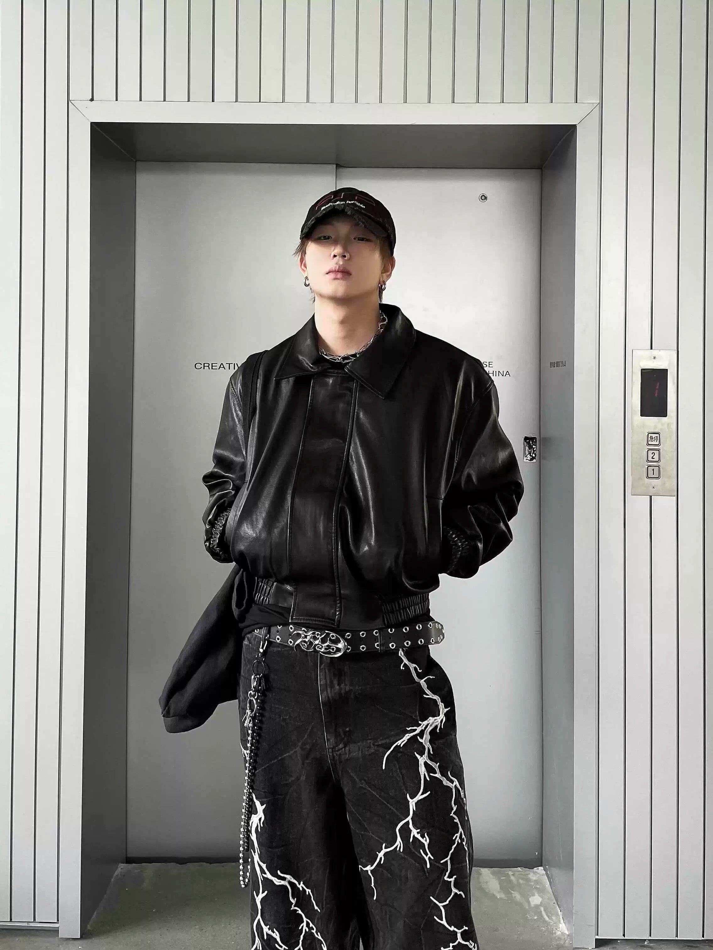 Black Faux PU Leather Bomber Jacket