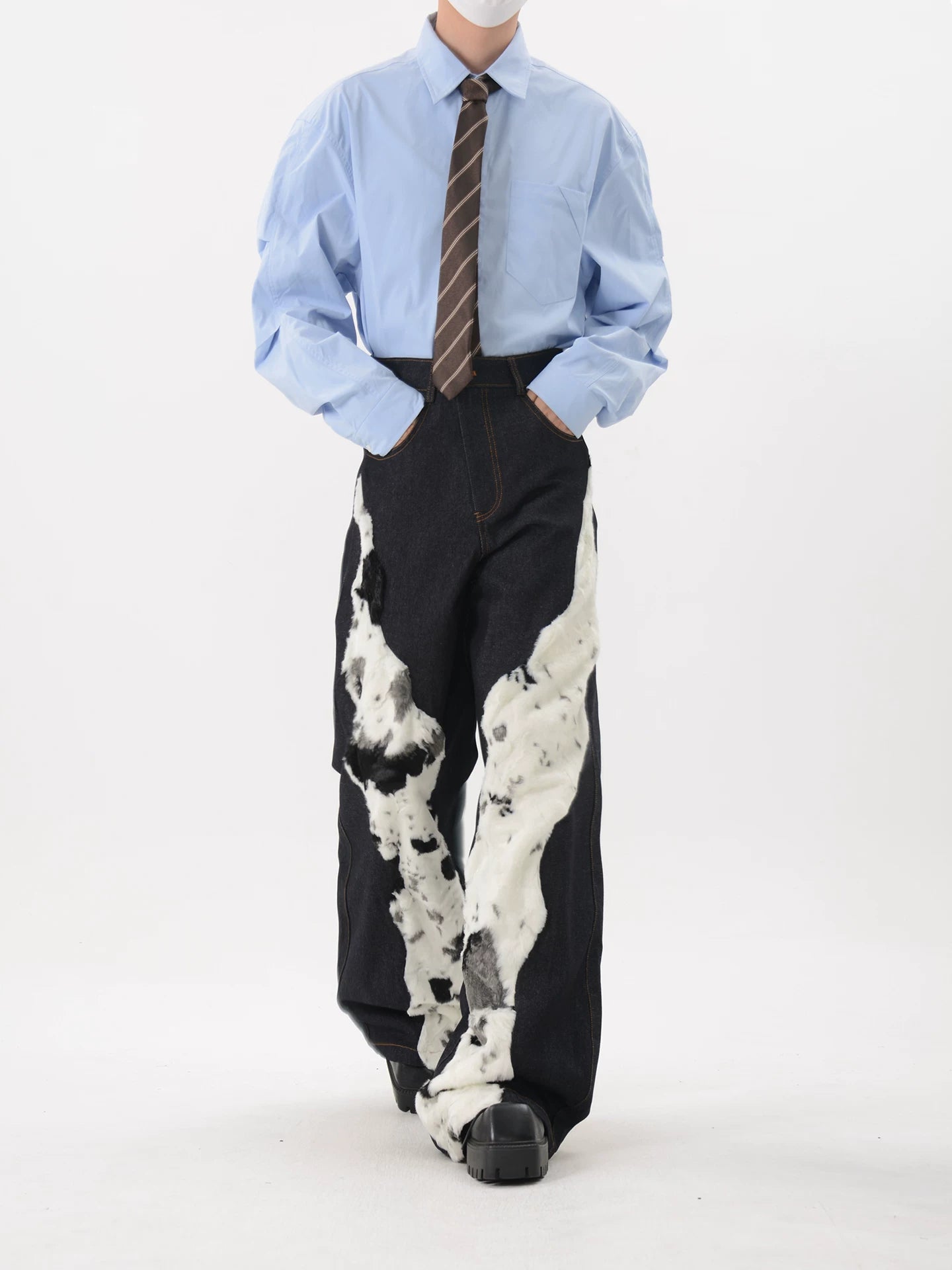 Frosted Torrent Splice Fur Denim Trousers