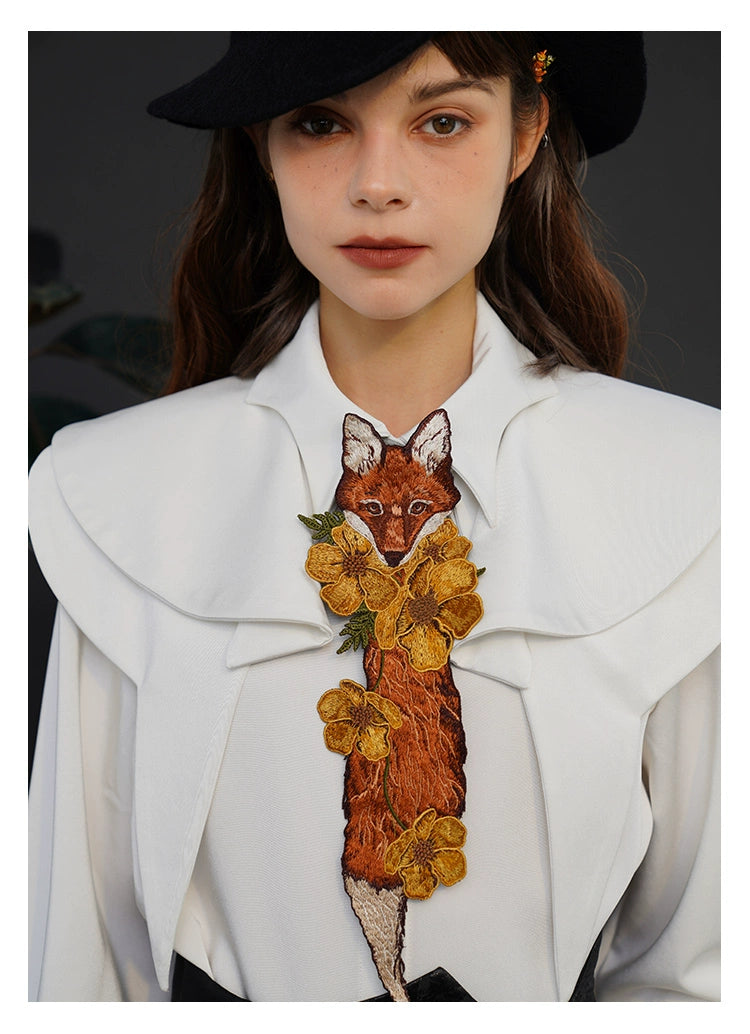 Foxy Flora Embroidered Necktie - chiclara